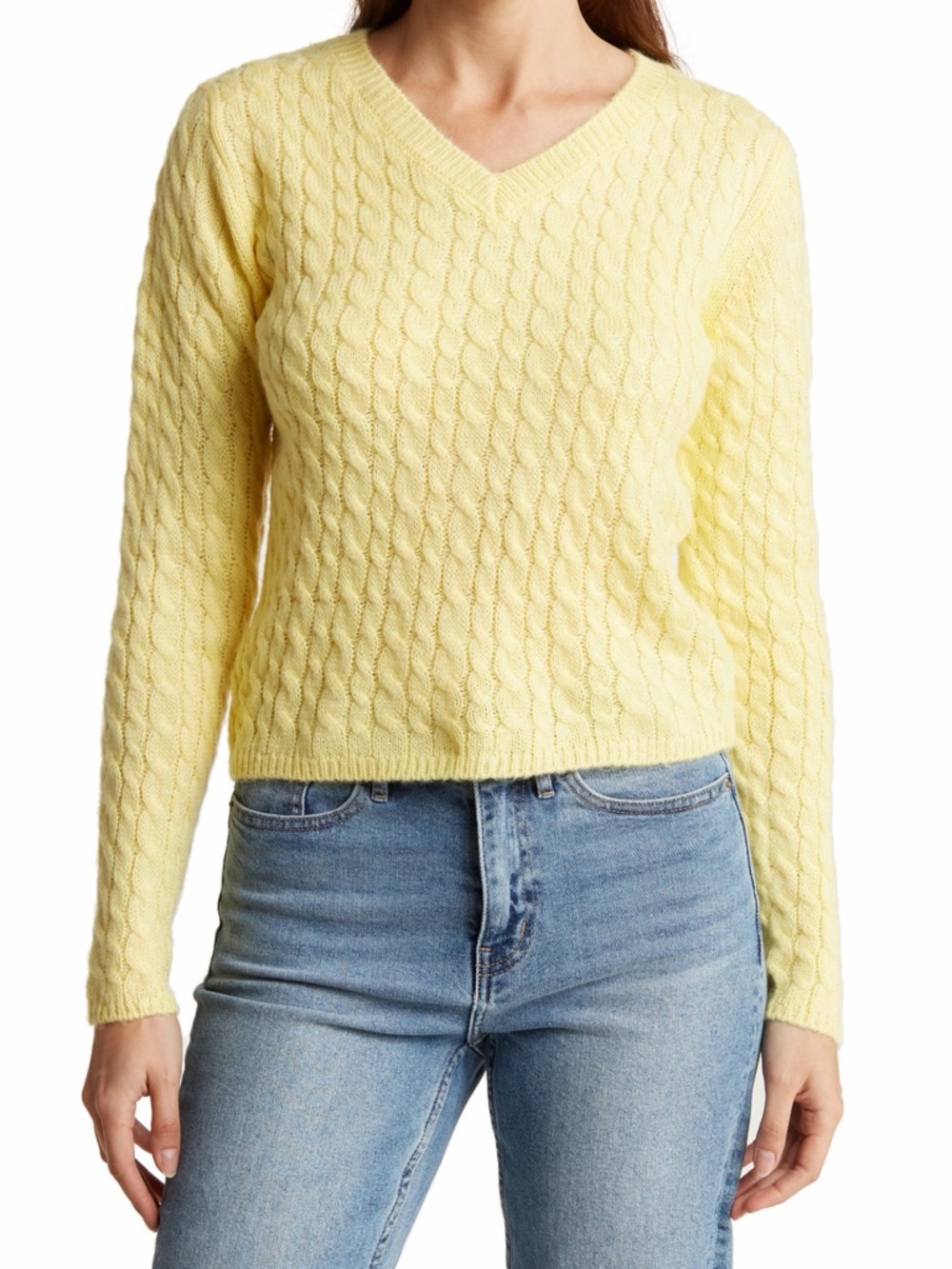 Cotton Emporium V-Neck Cable Knit Sweater XS